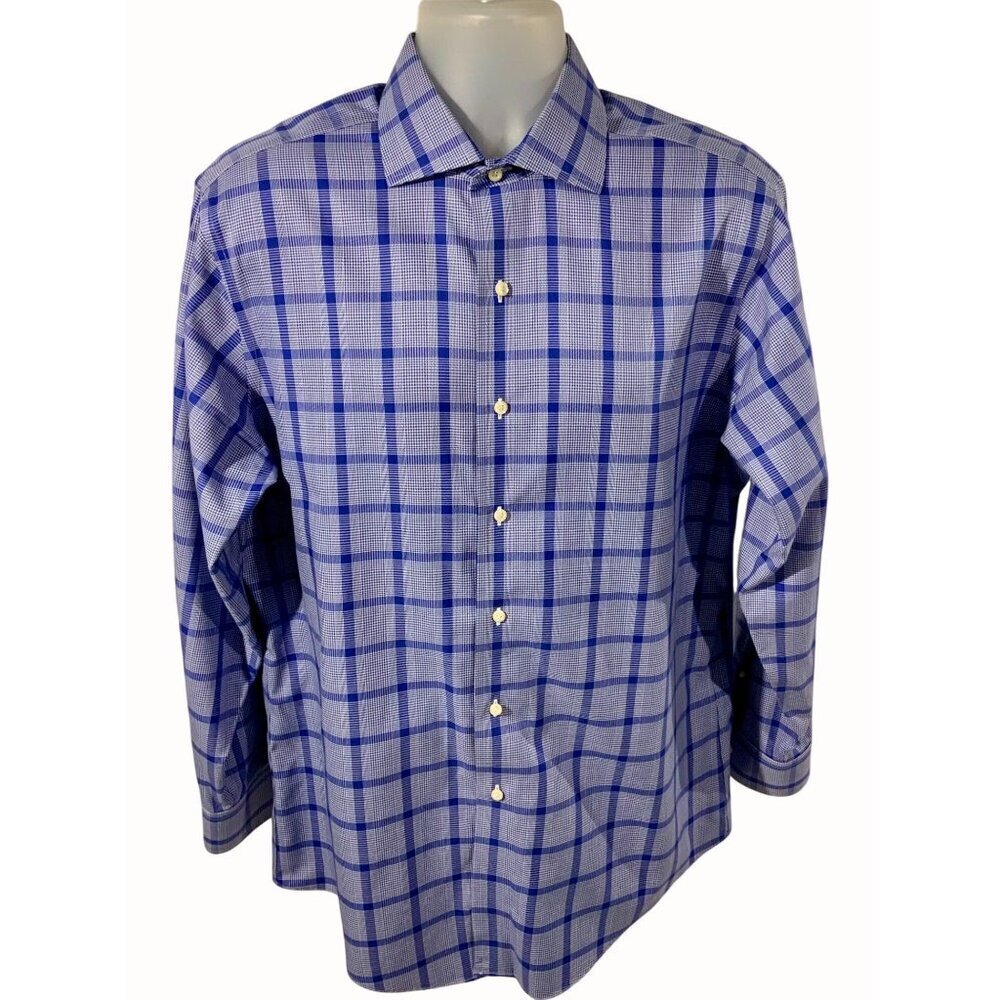 Brooks Brothers Large Blue White Plaid Shirt 1818 Regent Collection Long Sleeve